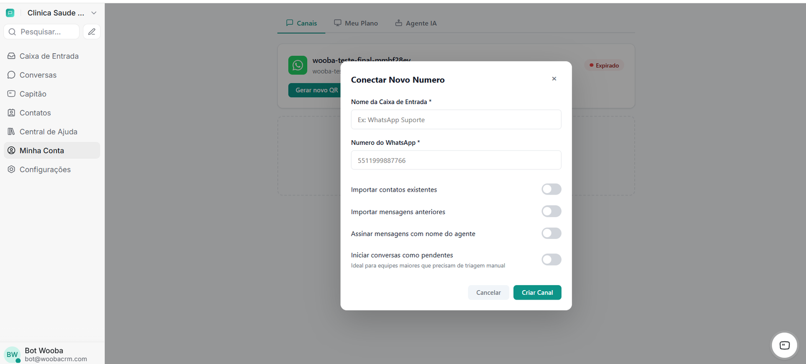 Conecte o WhatsApp por QR Code.